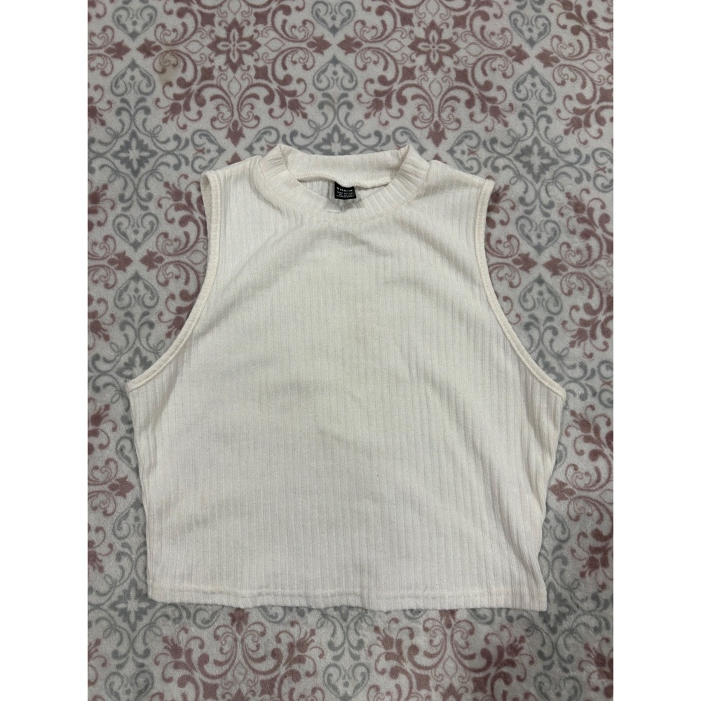 SHEIN White Ribbed Mock Neck Tank Top Sleeveless Crop Top XL 12
